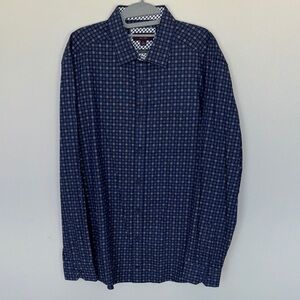 Johnston & Murphy Navy Checkered Button Down Shirt